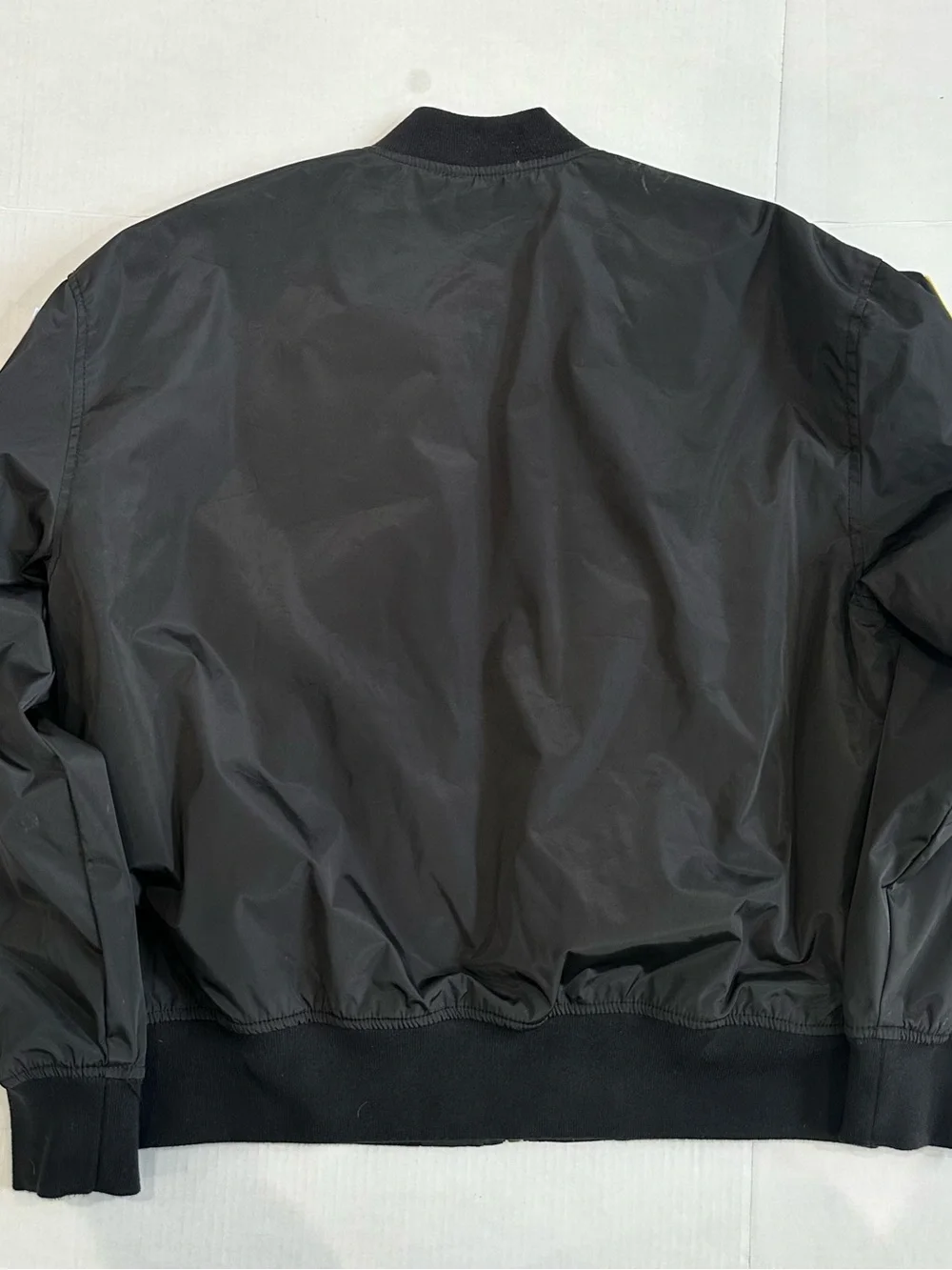 Forever 21 Black Bomber Jacket with NASA & Flag Patches